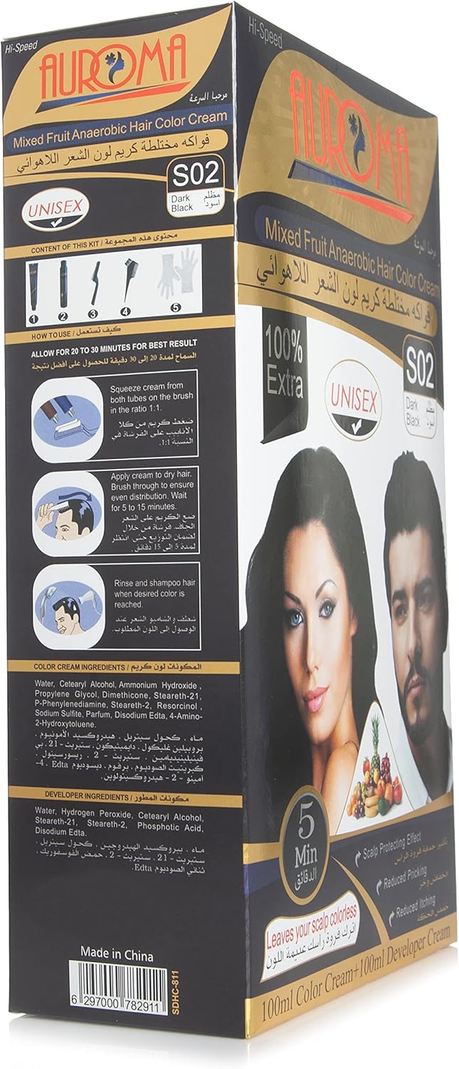 AUROMA - Hair coloring cream - Dark Black S02