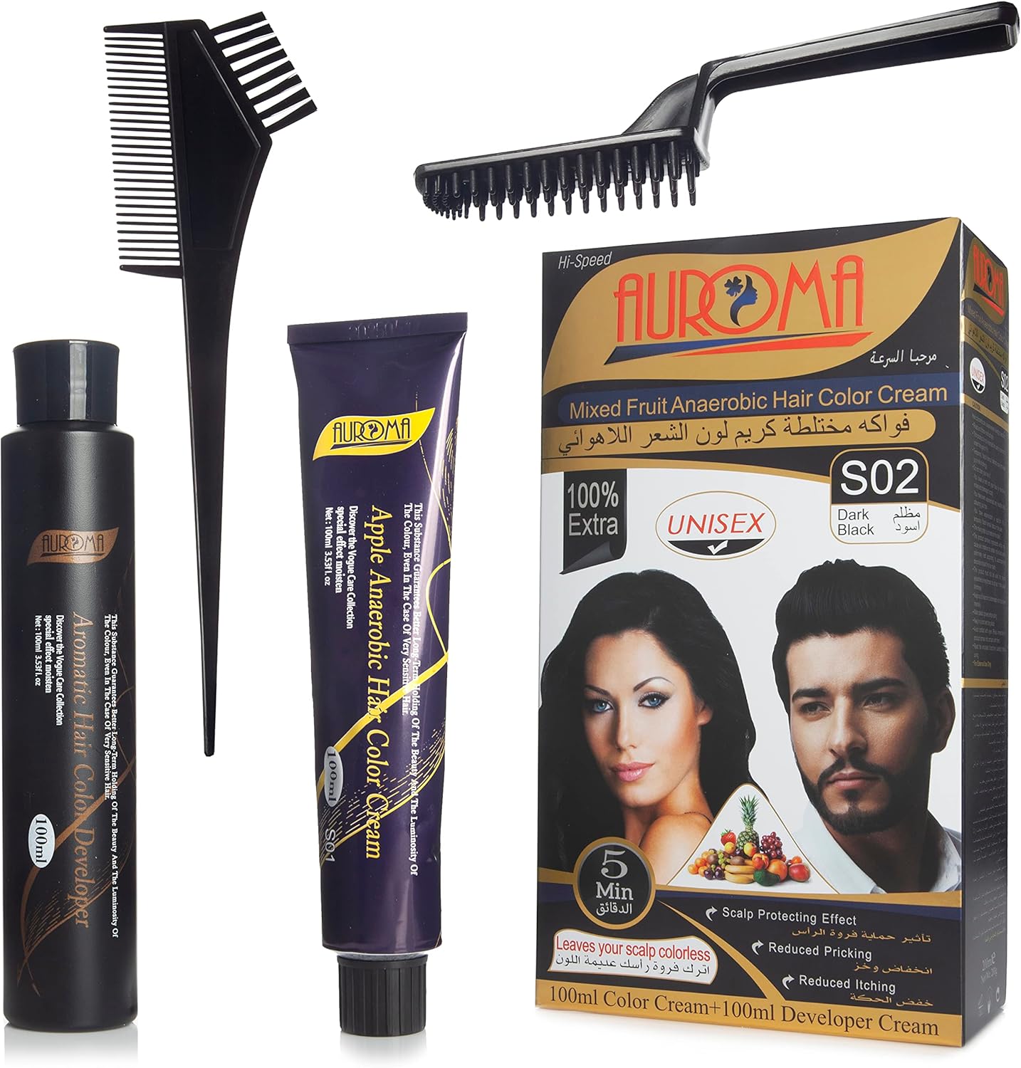 AUROMA - Hair coloring cream - Dark Black S02