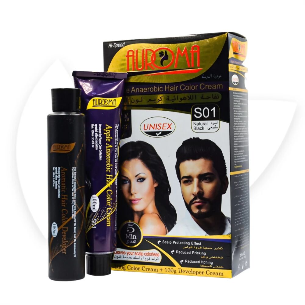 أوروما - كريم صبغ الشعر باللون الأسود الطبيعي - (Natural Black-S01)